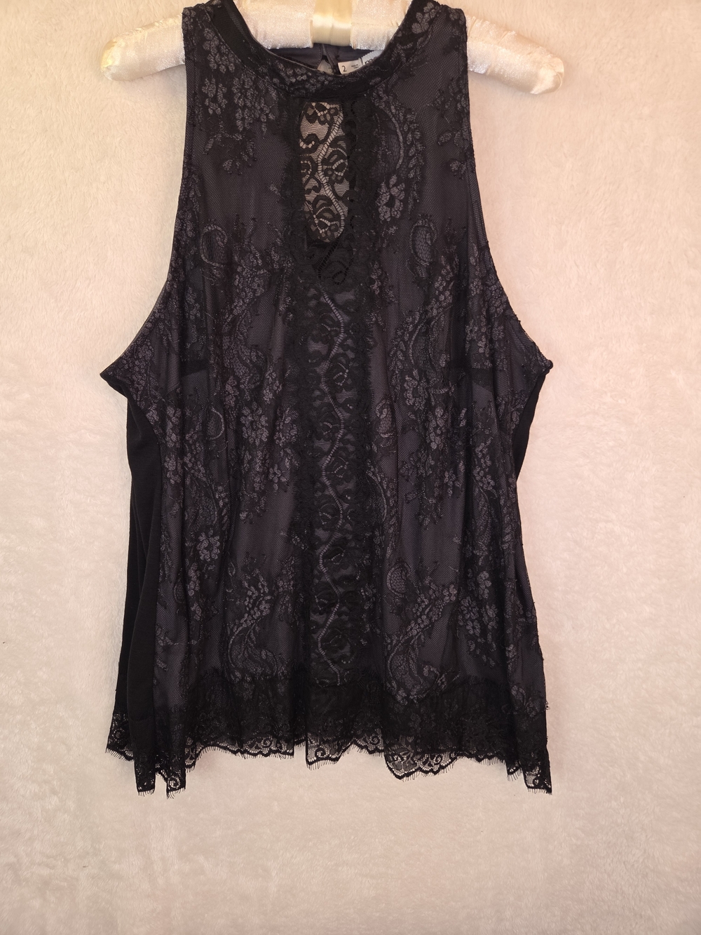 Maurices Black Sheer Lace Overlay High Neck Halter Sleeveless Tank Goth Boho 2X